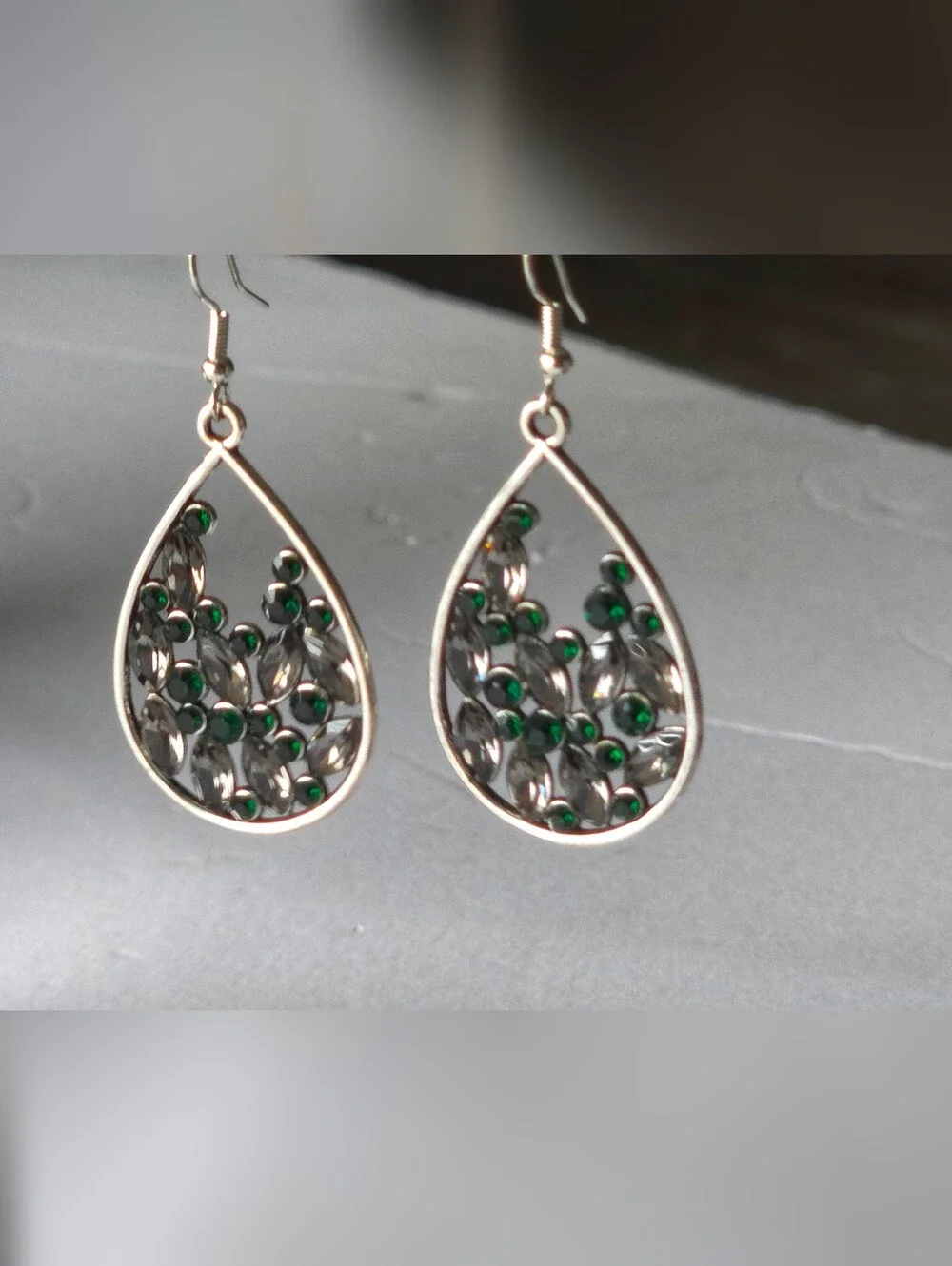 paparazzi Emerald & Smoke Teardrop Crystal Earrings